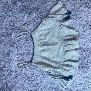 aerie Light Gray Ruffle Knit Camisole with Navy Trim